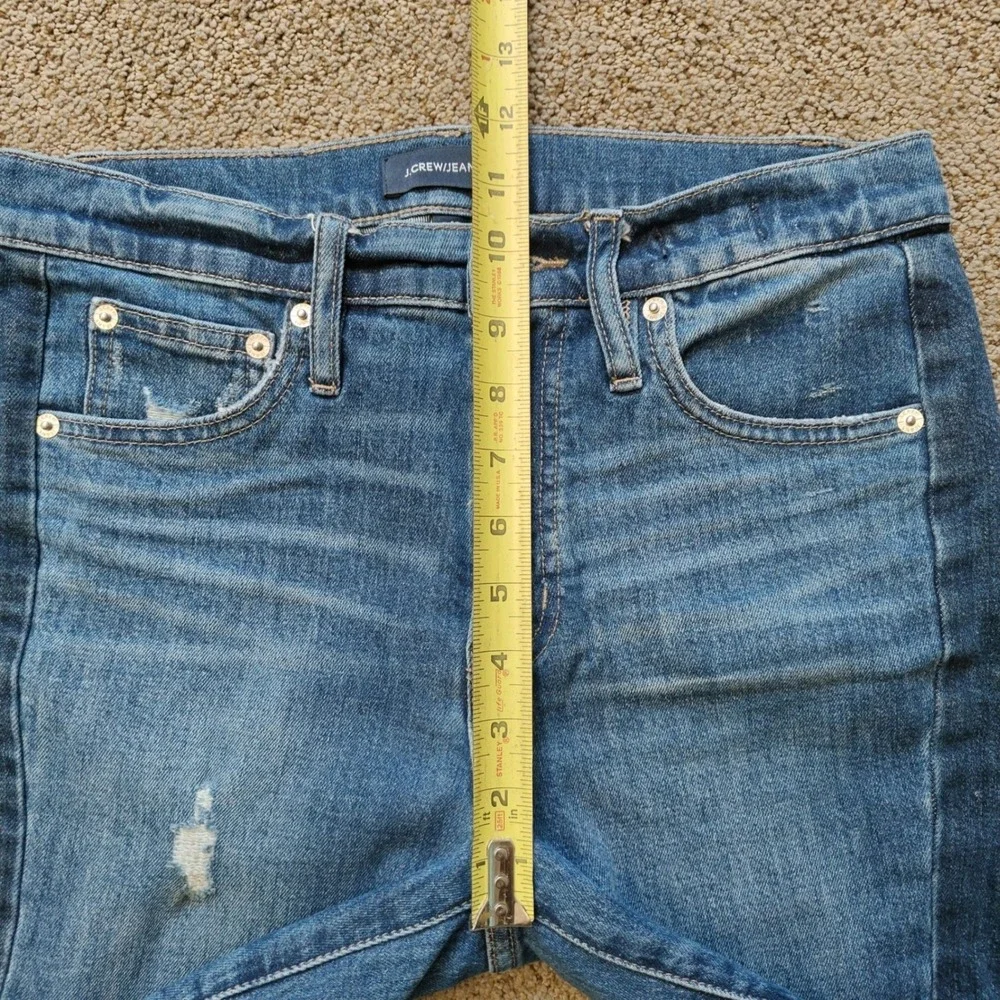 J.Crew Womens Tuxedo Stripe Distressed High Rise Straight Leg Jeans Blue Size 27